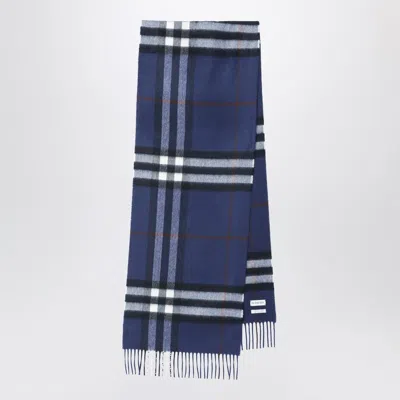 Burberry Blue Cashmere Scarf With Check Pattern Women