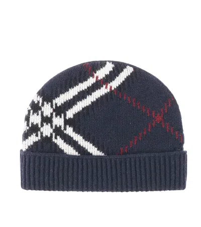 Burberry Blue Check Beanie Cap