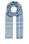 Burberry Embroidered Wool Blend Scarf With Checked Pattern In Blue
