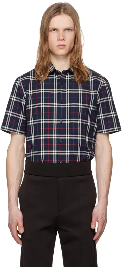 Burberry Blue Check Shirt In Navy Ip Check