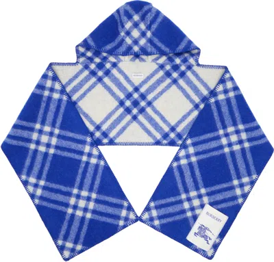 Burberry Blue Check Wool Hooded Scarf In Black