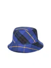 Burberry Blue Checked Linen Bucket Hat In Blue