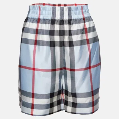 Pre-owned Burberry Blue Checked Silk Elasticised Waist Shorts M