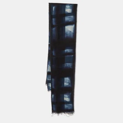 Pre-owned Burberry Blue Checked Silk Scarf