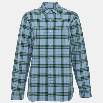 Pre-owned Burberry Blue Checks Cotton Long Sleeve Shirt M