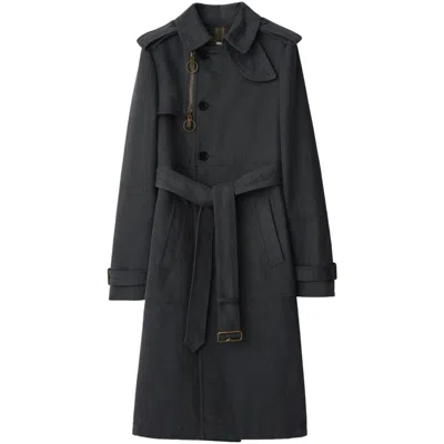 Burberry Long Trench Coat In Cotton And Nylon In Cinder