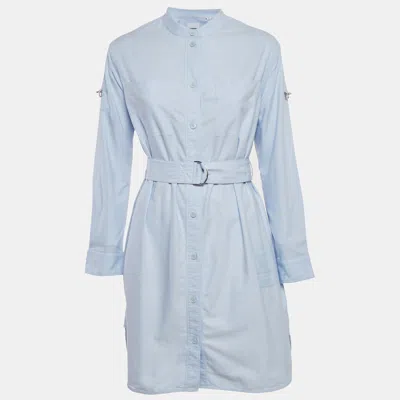 Pre-owned Burberry Blue Cotton Belted Short Shirt Dress S