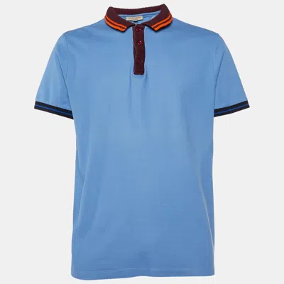 Pre-owned Burberry Blue Cotton Contrast Trim Polo T-shirt Xxl