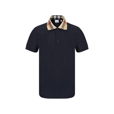 Burberry Slim Fit Check Collar Cotton Polo Shirt Clothing In Blue