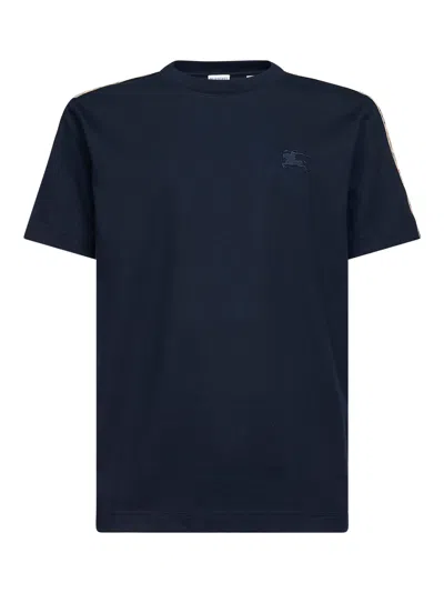 Burberry Men Blue Cotton T-shirt With Check Trims