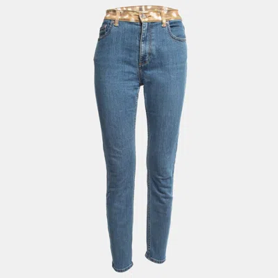 Pre-owned Burberry Blue Denim Animal Print Waist Detail Jeans M Waist 28"