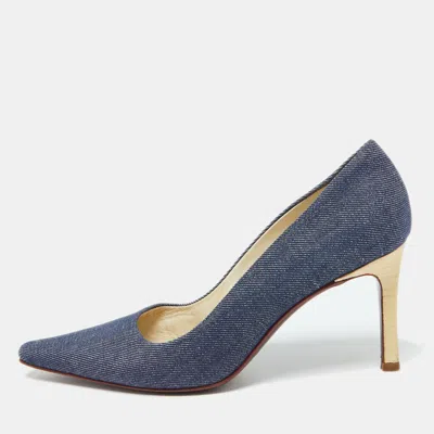 Pre-owned Burberry Blue Denim Fabric Pointed Toe Pumps Size 38
