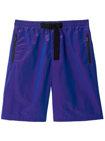 Burberry Blue Equestrian Knight Embroidered Shorts In Purple