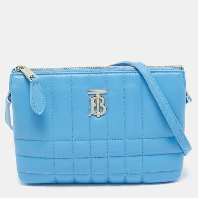 Pre-owned Burberry Blue Exploded Check Quilt Leather Lola Double Pouch Crossbody Bag