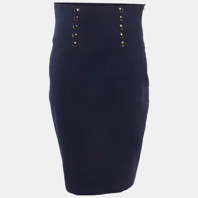 Pre-owned Burberry Blue Gabardine High Waist Pencil Skirt M