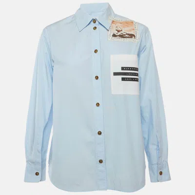Pre-owned Burberry Blue Graphic Print Cotton Button Up Shirt S