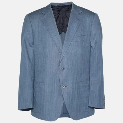 Pre-owned Burberry Blue Herringbone Regular Fit Blazer 4xl