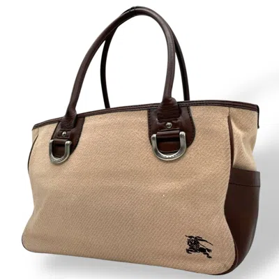 Pre-owned Burberry Blue Label Beige Brown Wool Leather Handbag Tote Bag ()