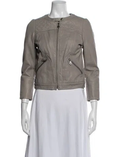 Pre-owned Burberry Blue Label Leather Biker Jacket In Neutrals