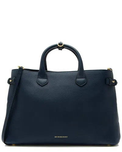 Burberry Blue Leather House Check Banner Large Tote (authentic Pre-loved)