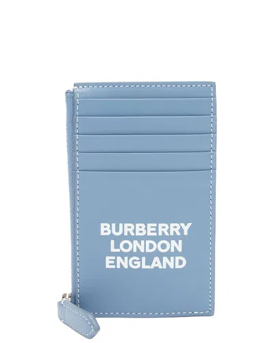 Pre-owned Burberry Blue Leather Logo Alwyn Zip Card Case (authentic Pre-loved)