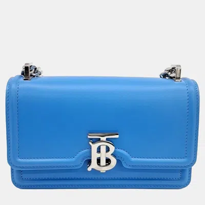 Pre-owned Burberry Blue Leather Tb Mini Chain Shoulder Bag
