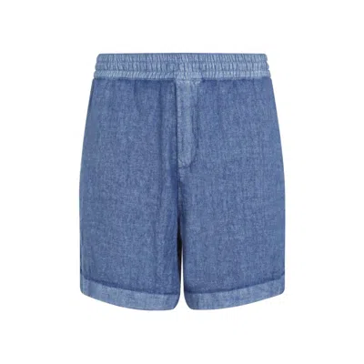 BURBERRY BURBERRY BLUE LINEN DRAWSTRING SHORTS