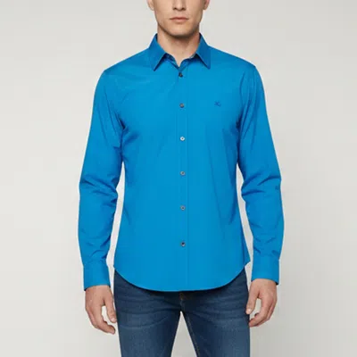 Pre-owned Burberry Blue Logo Embroidered Poplin Button Up Shirt M