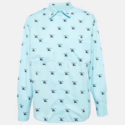 Pre-owned Burberry Blue Logo Print Cotton Oversized Shirt S