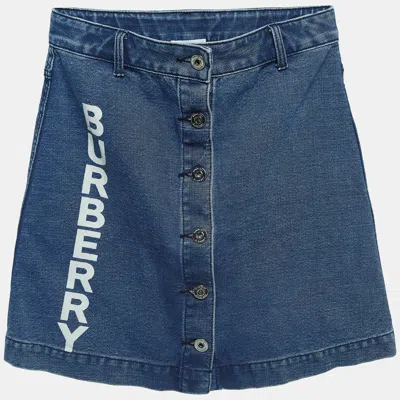 Pre-owned Burberry Blue Logo Print Denim Skirt (12 Yrs)