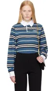 Burberry Blue Long-sleeve Striped Cotton Polo