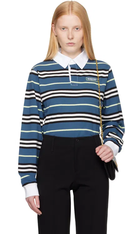 Burberry Blue Long-sleeve Striped Cotton Polo