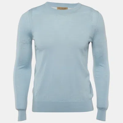 Pre-owned Burberry Blue Merino Knit Elbow Patch Sweatshirt M
