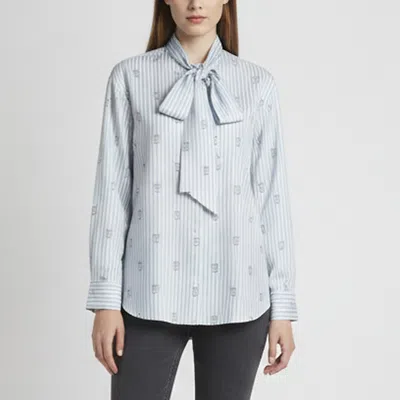 Pre-owned Burberry Blue Monogram Striped Silk Satin Oversized Blouse S