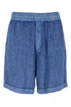 Burberry Linen Shorts With Drawstrings In Blue