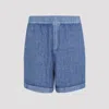 Burberry Linen Shorts With Drawstrings In Blue