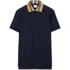 Burberry Men Check Collar Cotton Polo Shirt In Blue