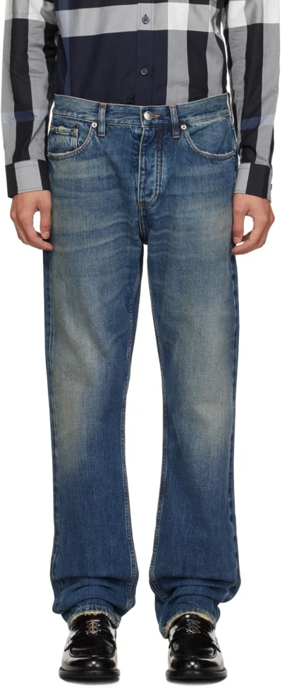 Burberry Blue Straight Fit Jeans In Vintage Denim