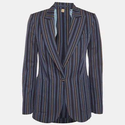 Pre-owned Burberry Blue Striped Jacquard Blazer S