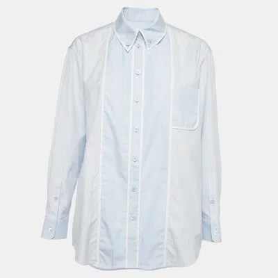 Pre-owned Burberry Blue Striped Poplin Paneled Aida Shirt S