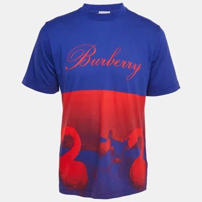 Pre-owned Burberry Blue Swan Print Cotton Crew Neck T-shirt S