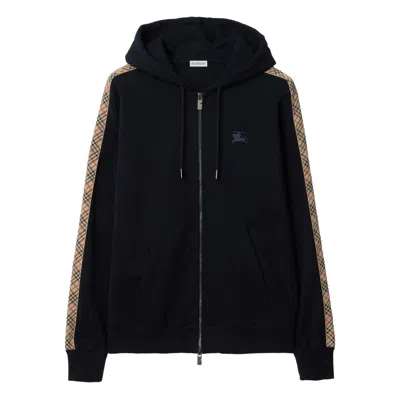 Burberry Zip-up Hoodie With Check Trim In Blue