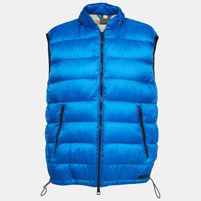 Pre-owned Burberry Blue Synthetic Zip Front Quilted Vest L