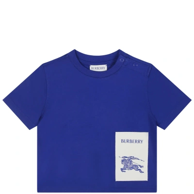 Burberry Blue T-shirt For Baby Boy With Logo