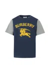Burberry Blue T-shirt For Kids With Equestrian Knight In Blue