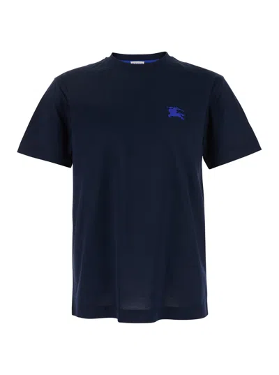 Burberry Blue T-shirt With Eks Logo Embroidered On The Front In Cotton Man In Multicolor