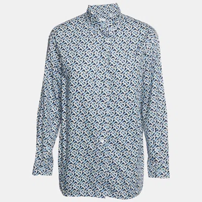 Pre-owned Burberry Blue Tb Monogram Print Cotton Oversized Shirt Xs