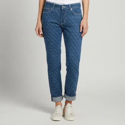 Pre-owned Burberry Blue Tb Monogram Print Denim Skinny Jeans S/waist 26"