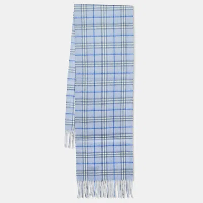 Pre-owned Burberry Blue Vintage Check Lambwool Scarf