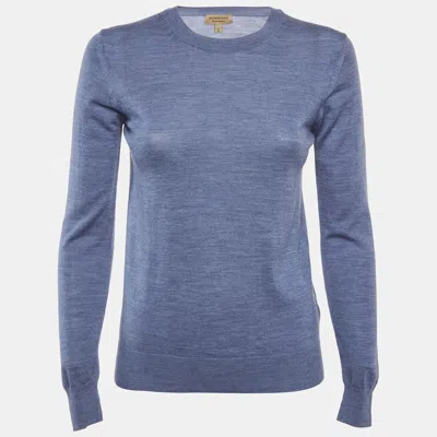 Pre-owned Burberry Blue Wool Elbow Patch Sweatshirt Xs